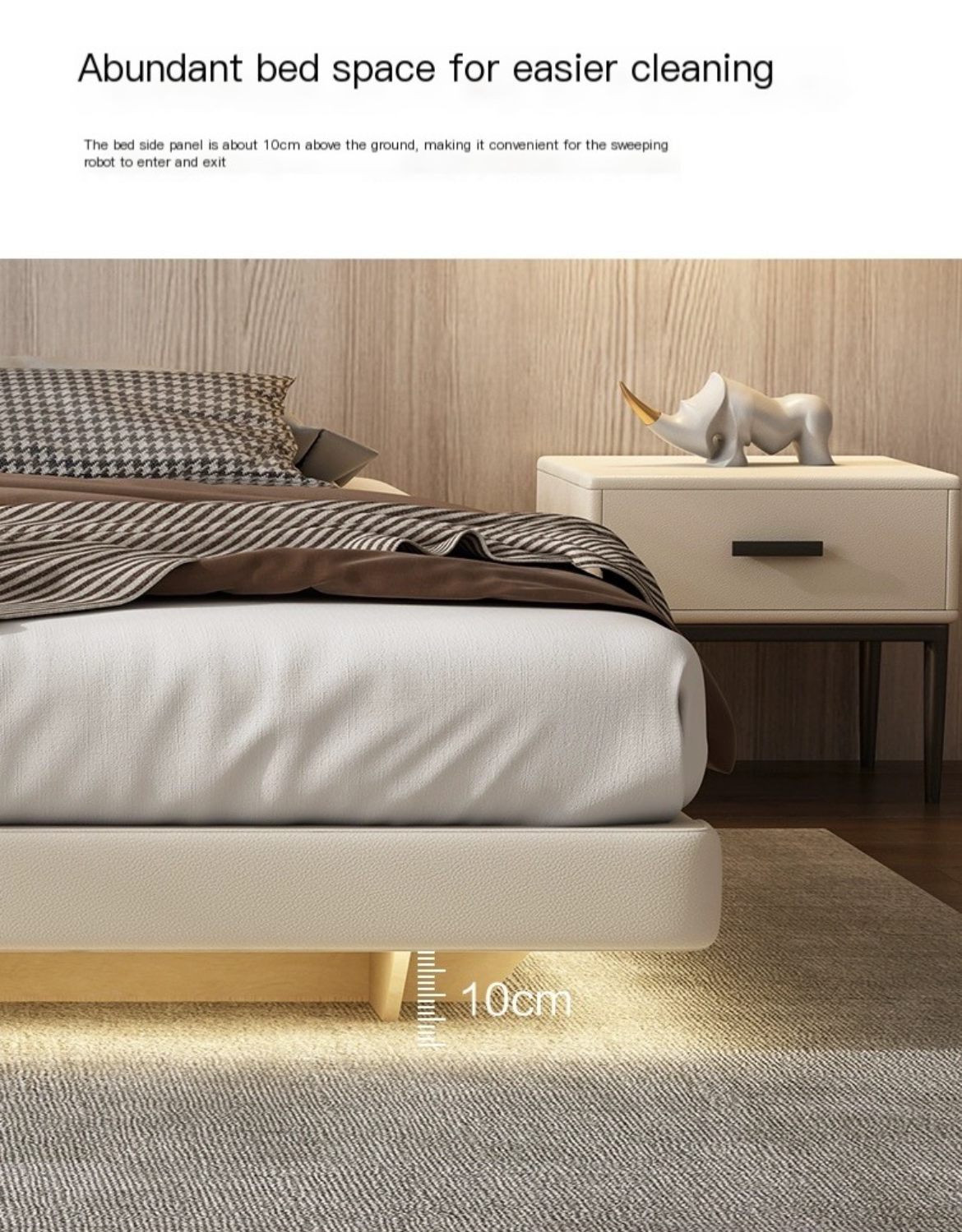 Experience the Future of Bed Design, Suspended Genuine Leather Bed - Light Luxury at its Finest.