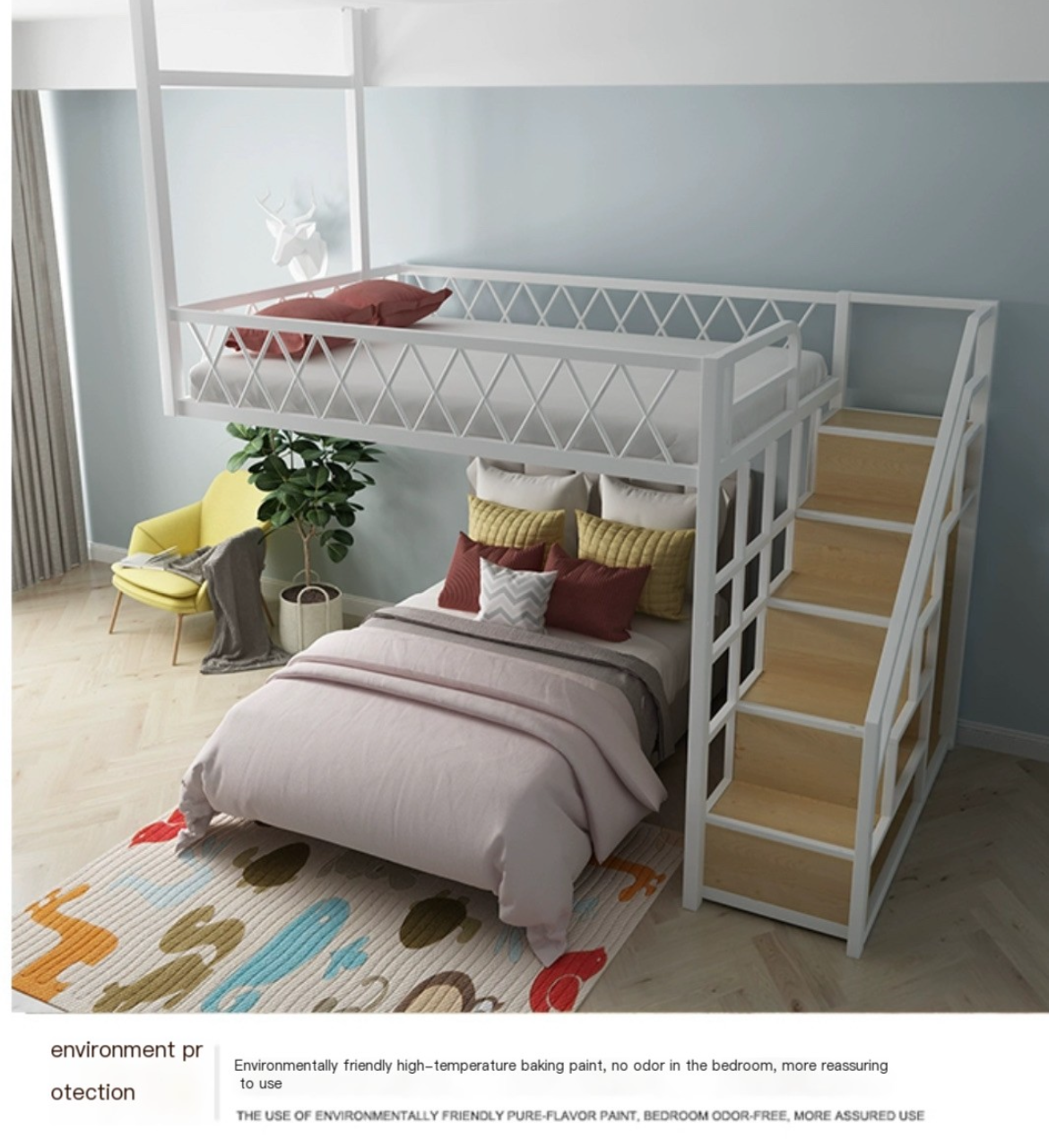 Maximize Your Space: Iron Art Duplex Loft with Modern Loft Bed - Delivered and Assembled with Care!