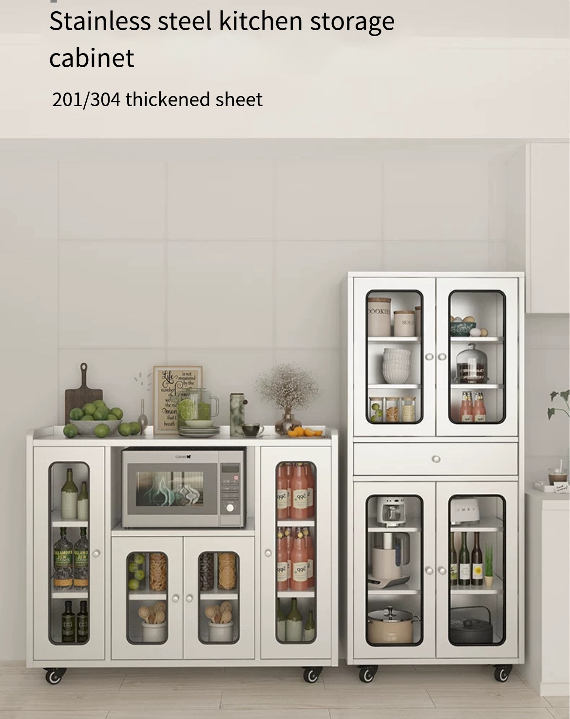 Sleek and Organized: 304 Stainless Steel Kitchen Cupboard with Drawer.