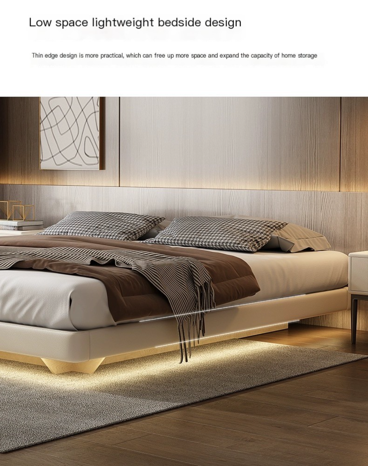 Experience the Future of Bed Design, Suspended Genuine Leather Bed - Light Luxury at its Finest.