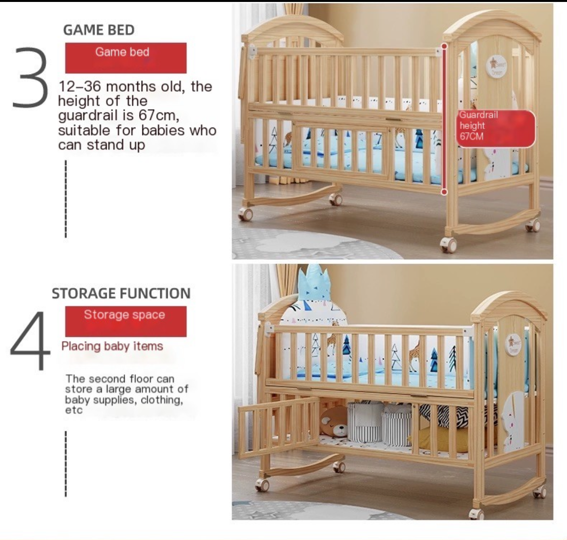 Experience Ultimate Baby Comfort with Our Multifunctional Solid Wood Cradle Bed