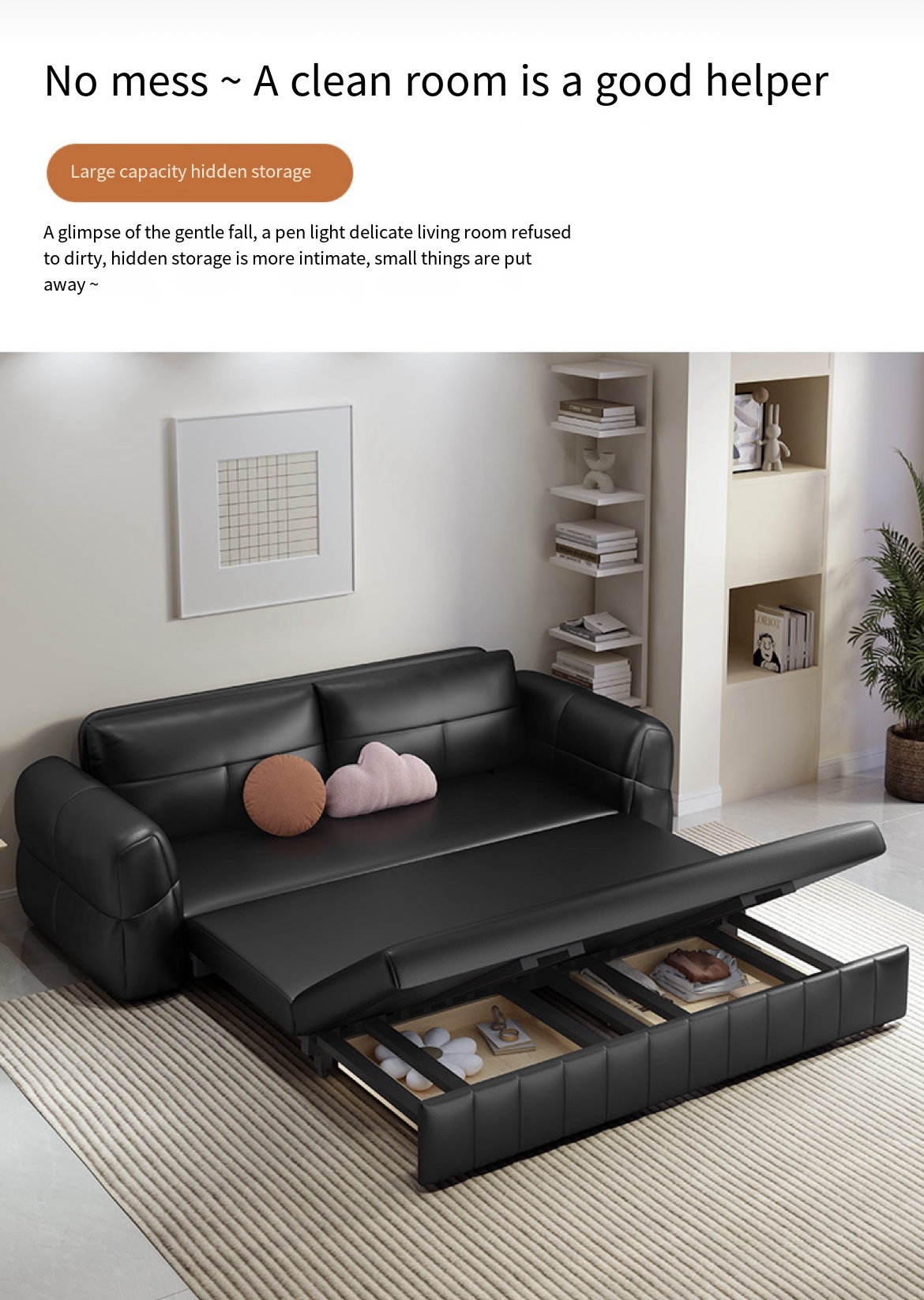 Multi-Functional Space Saving Black Sofa Bed for Compact Living Rooms