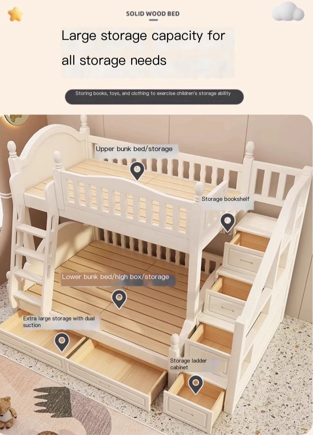 Maximize Your Space in Style: Cherry Wood Double Bunk Bed - Delivered and Installed for you