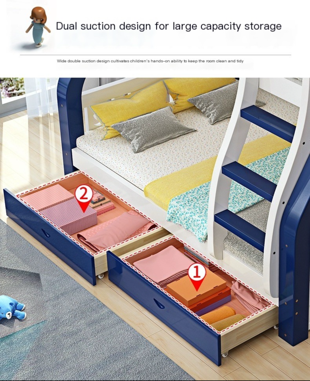 Family Comfort Redefined: Full Solid Wood Mother Bed with Upper and Lower Bunks