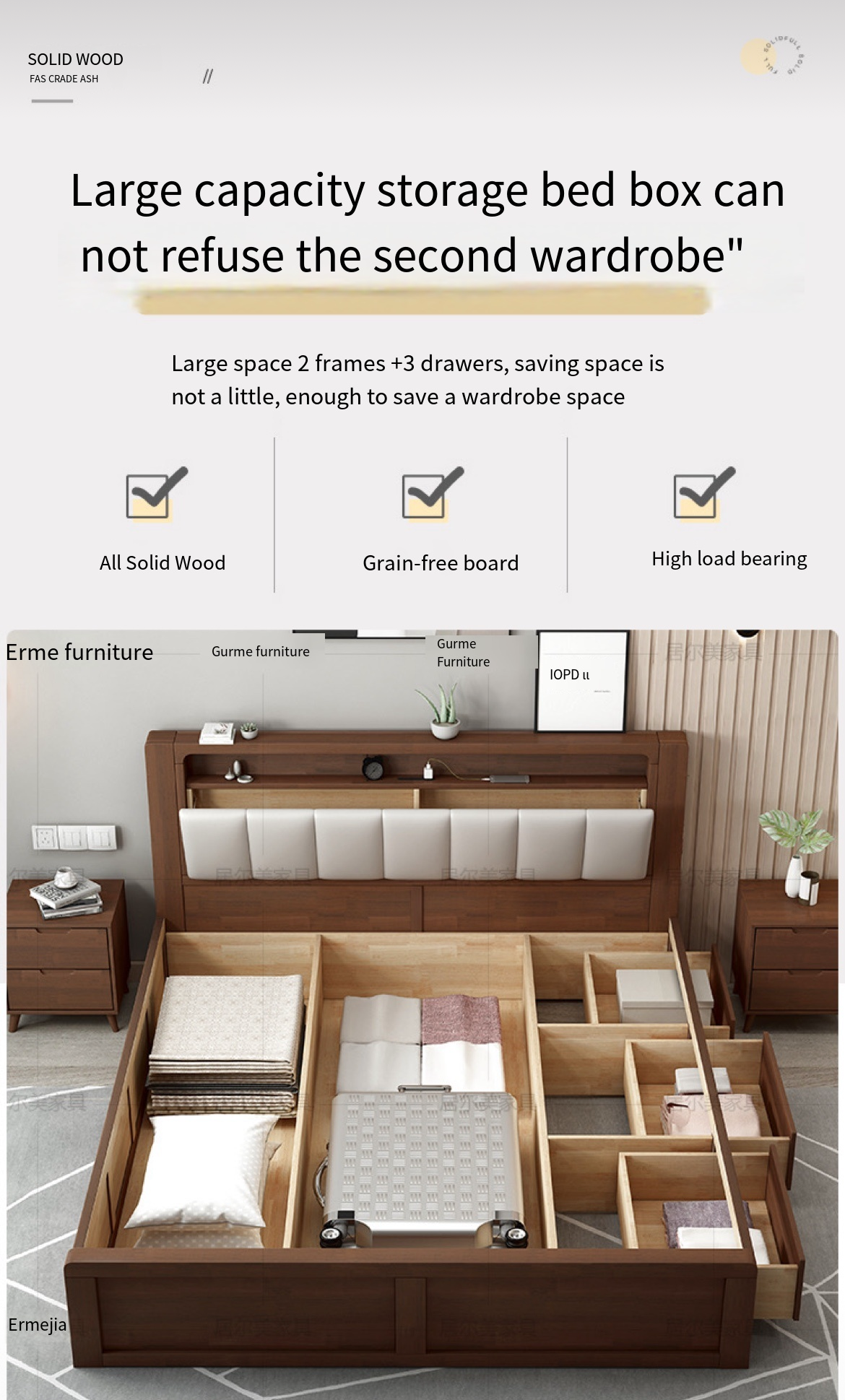 Simplify Your Life: Nordic Solid Wood Storage Bed - Modern, Spacious, Delivered to your Doorstep and installed for you