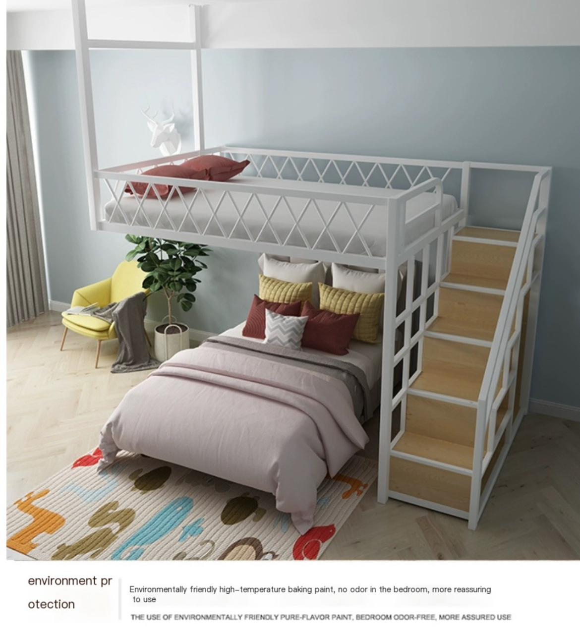 Maximize Your Space: Iron Art Duplex Loft with Modern Loft Bed - Delivered and Assembled with Care!