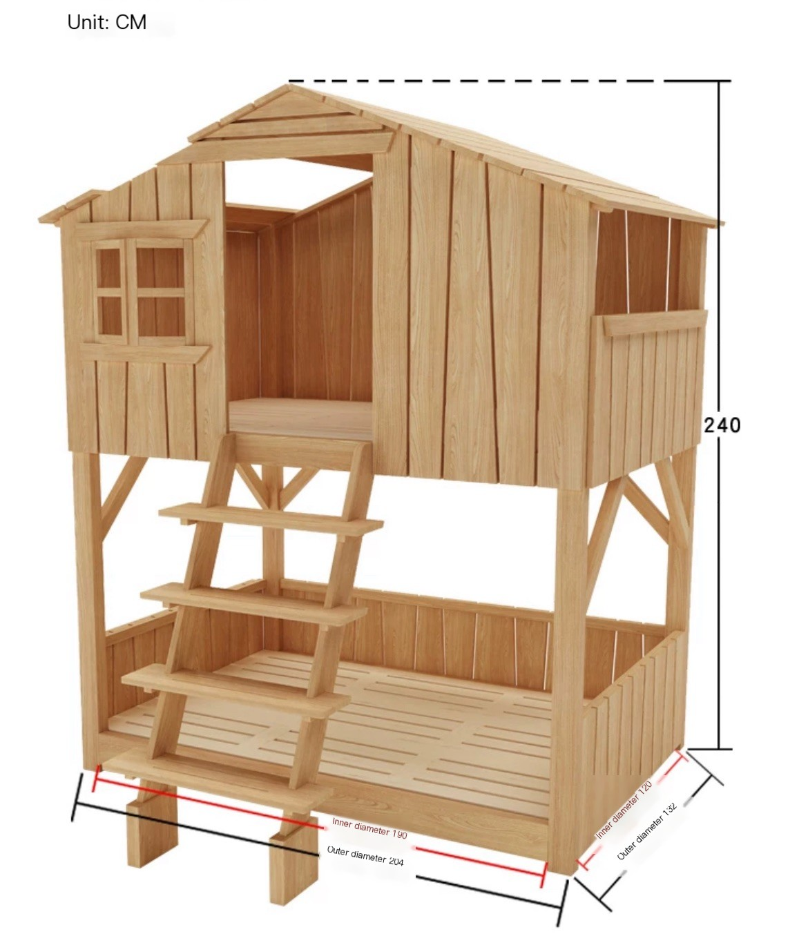 Climb, Slide, and Dream: All Solid Wood Treehouse Bed - A Magical Space for Your Children