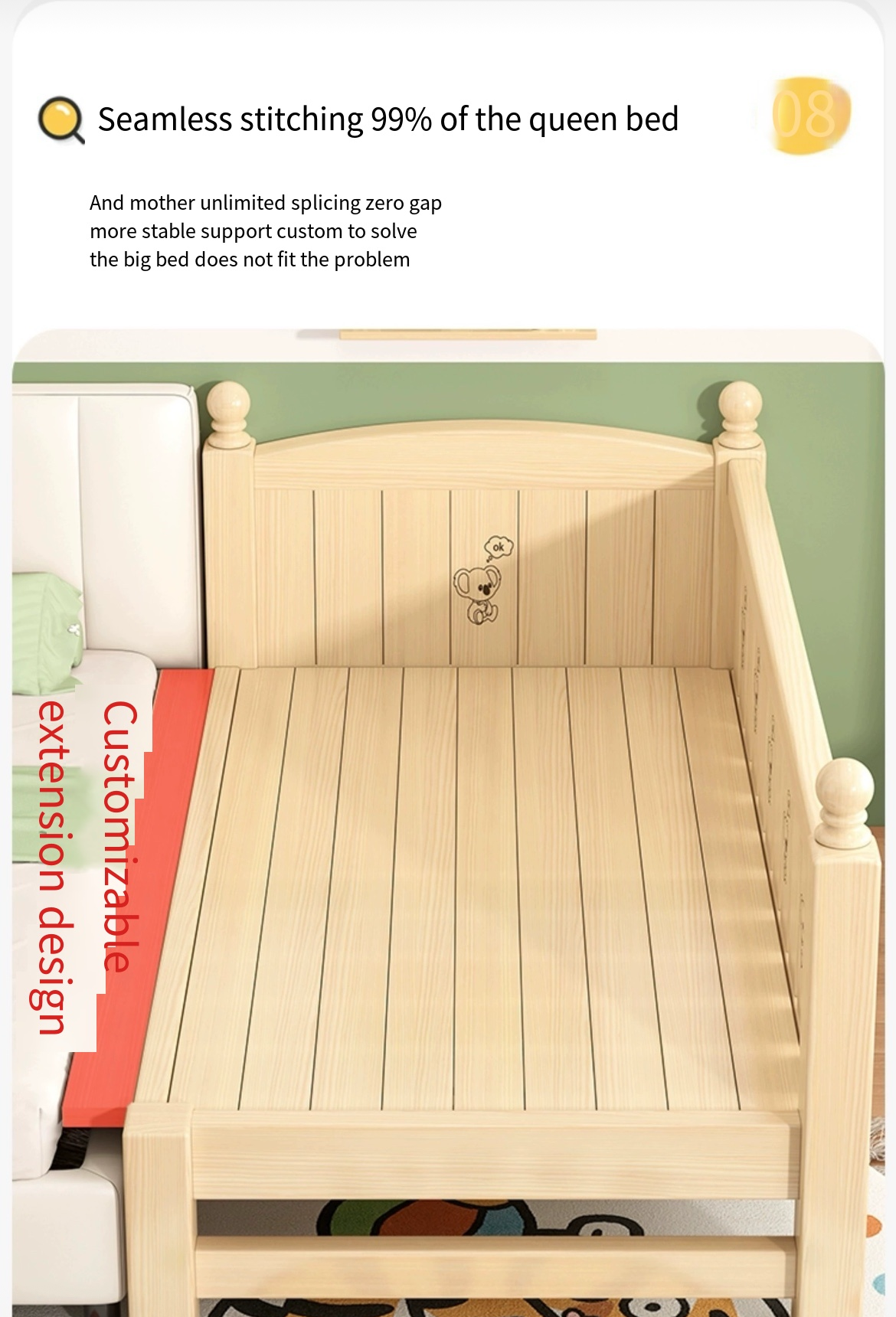 Transform Your Child's Room with a Custom Solid Wood Splicing Bed - Installation and Delivery Included