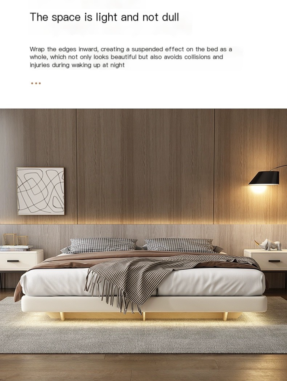 Experience the Future of Bed Design, Suspended Genuine Leather Bed - Light Luxury at its Finest.