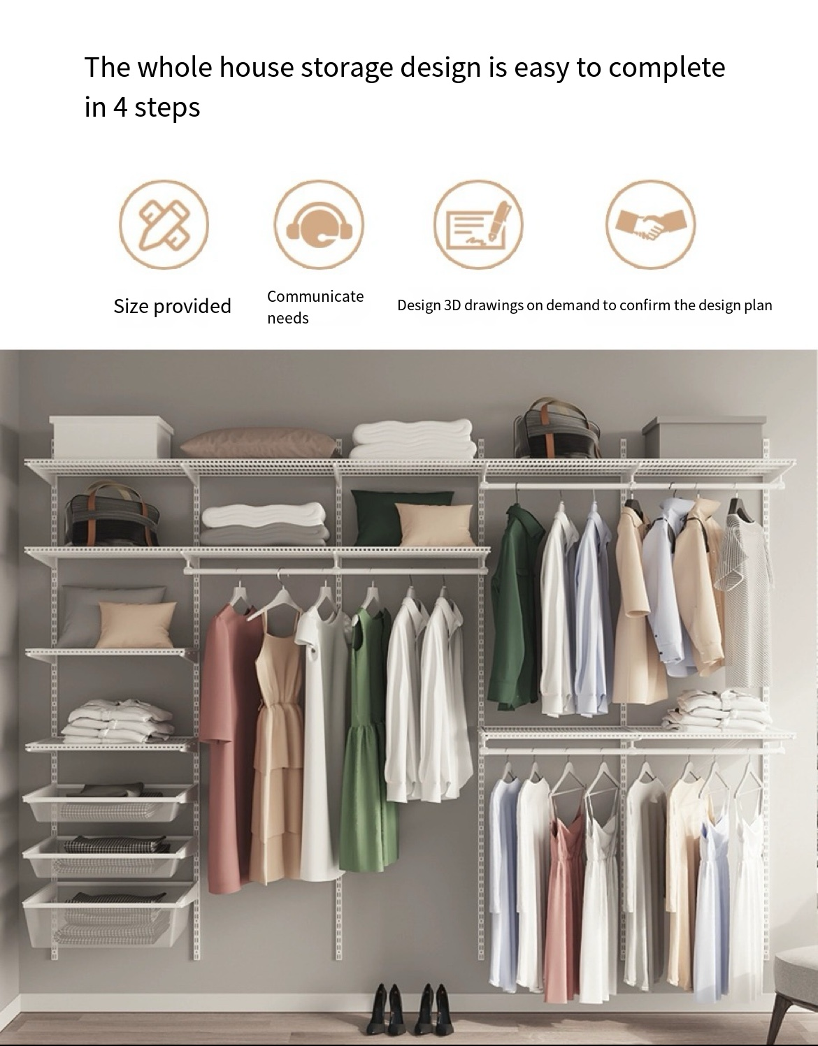 Organize in Style and Maximize Space with Three Rooms Wall-Mounted Closet Wardrobe