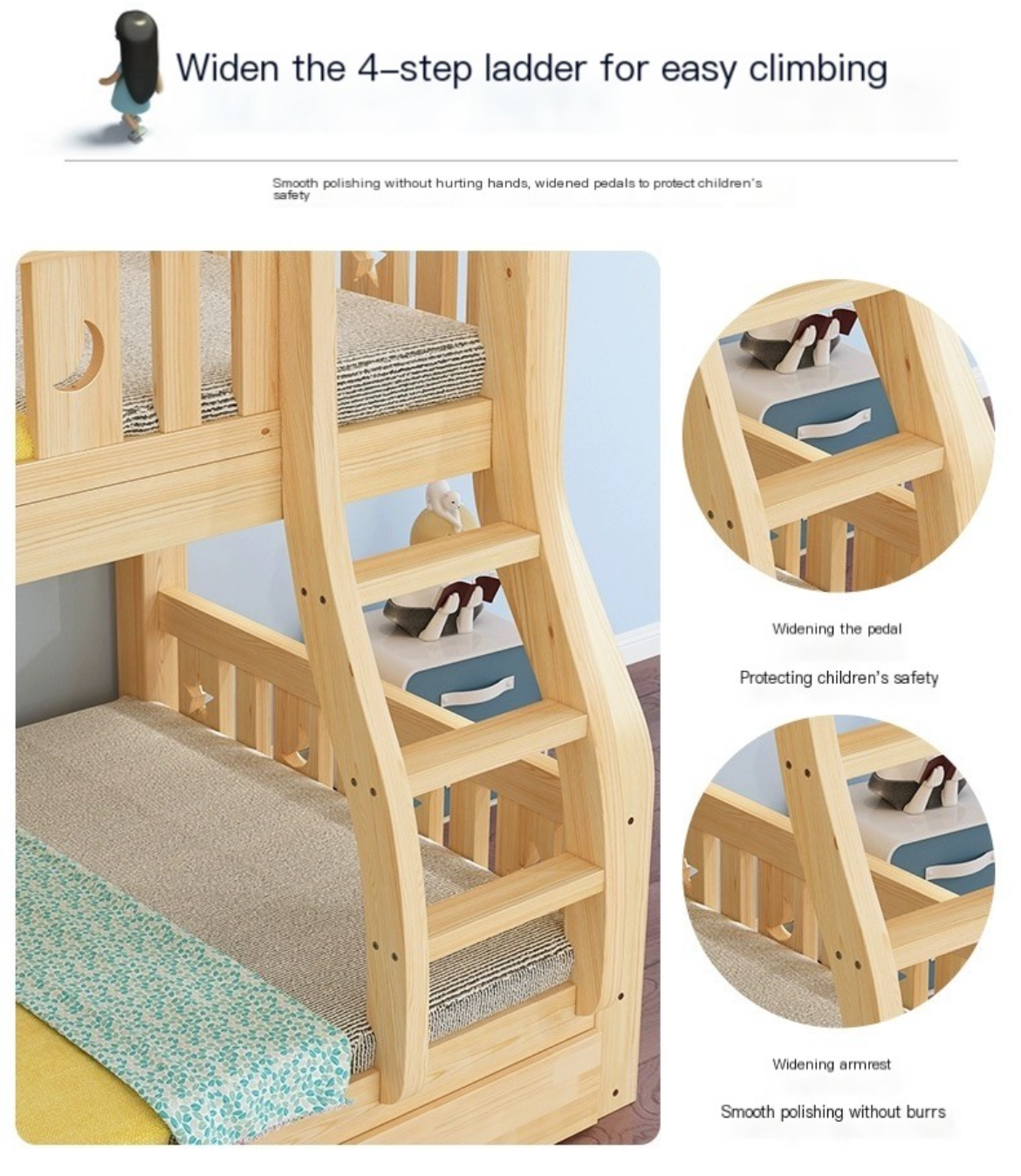 Family Comfort Redefined: Full Solid Wood Mother Bed with Upper and Lower Bunks