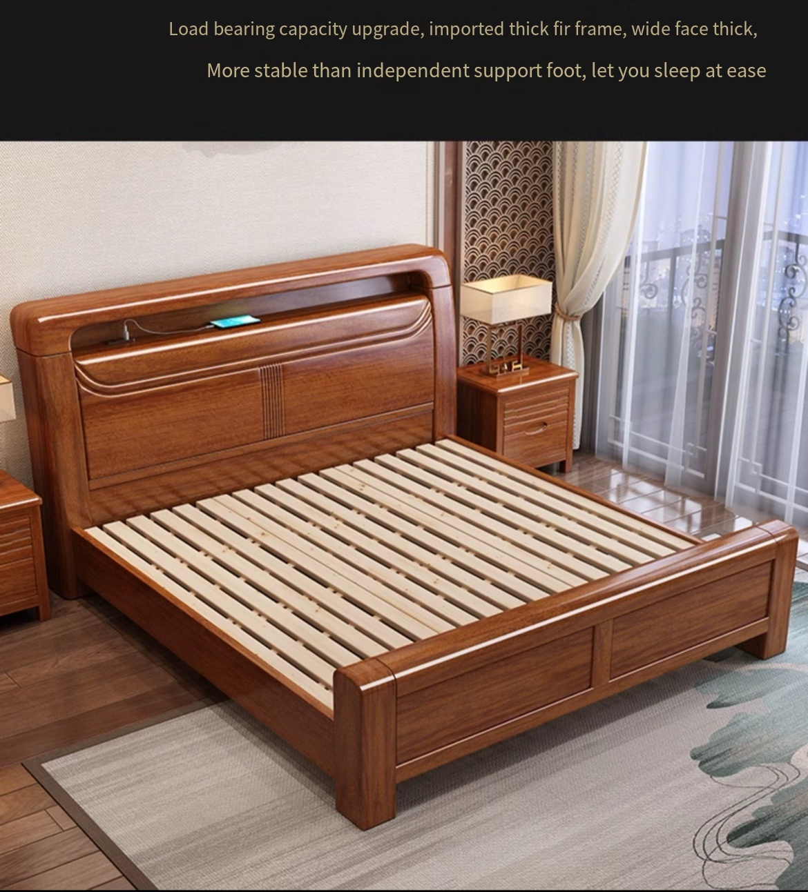 Modern Walnut Wood Double Bed with Storage - Delivered and Assembled Just for You