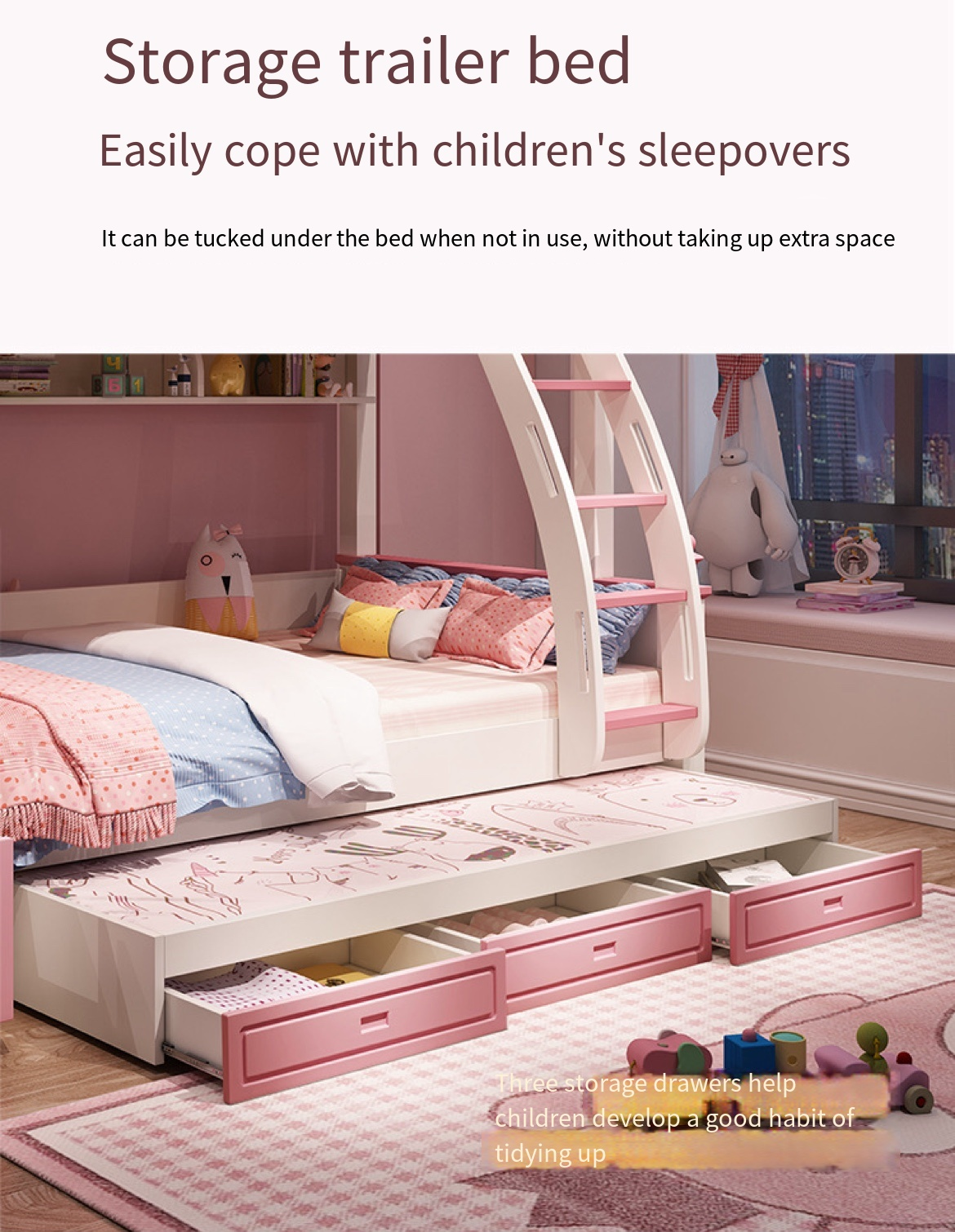 Children's Up and Down Princess Bed with Detachable Slide - Delivered and Installed