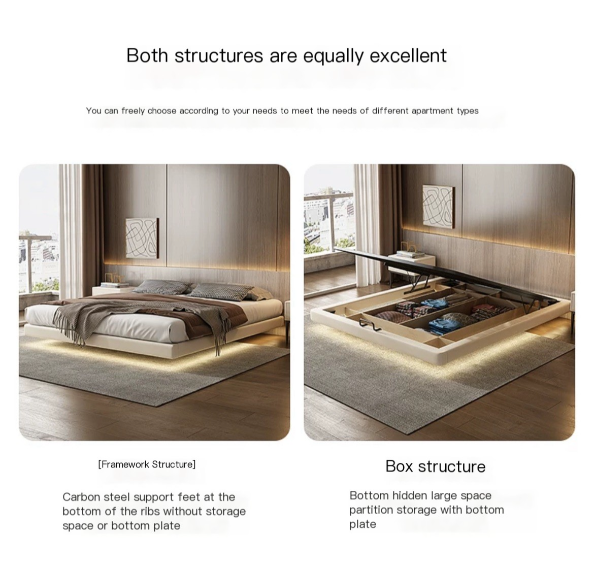 Experience the Future of Bed Design, Suspended Genuine Leather Bed - Light Luxury at its Finest.