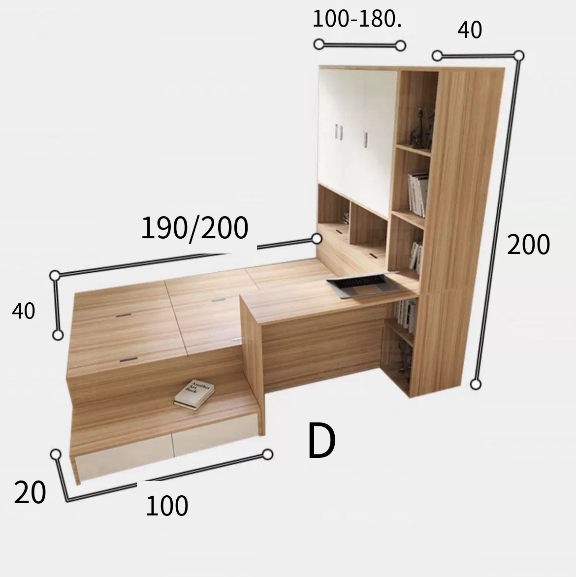 Smart Living Simplified: Customized Integrated Bed with Foot Cabinet, Bookshelf, and Desk - We Handle Delivery and Installation