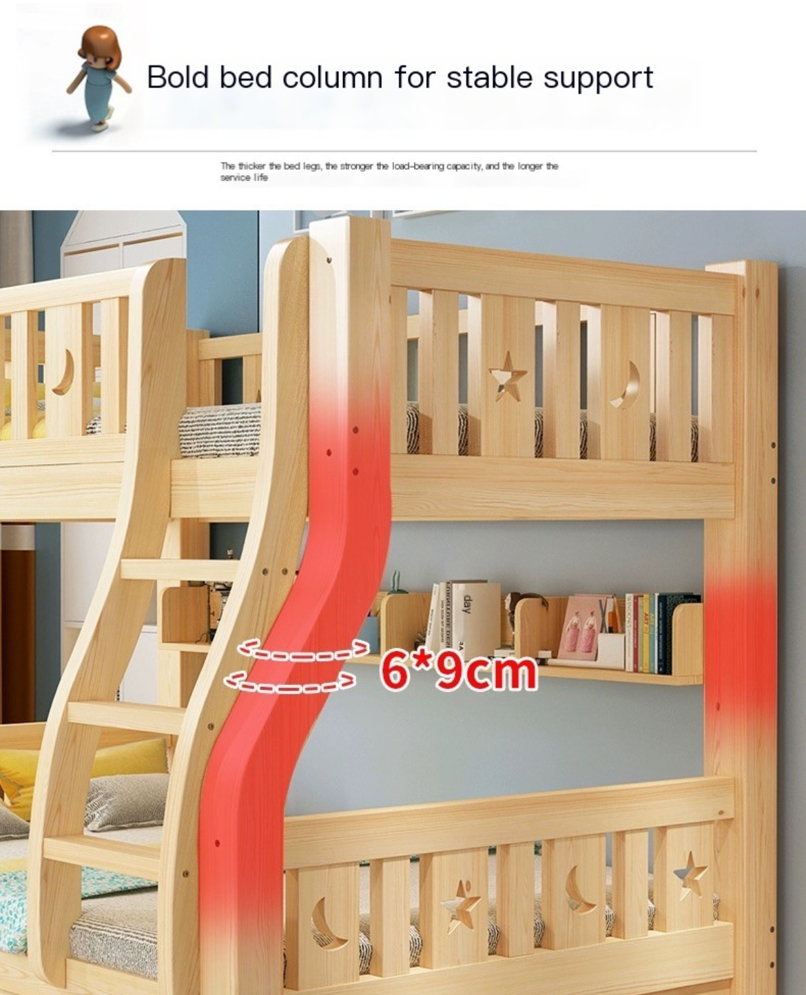 Family Comfort Redefined: Full Solid Wood Mother Bed with Upper and Lower Bunks