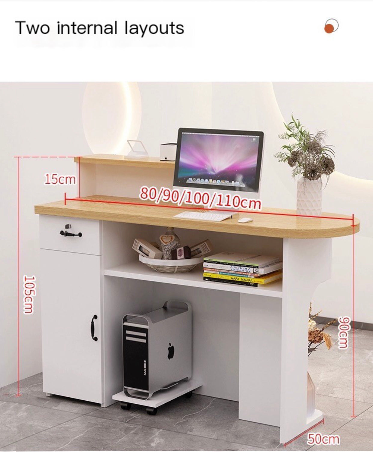 Cream Style Small Bar Table with Illuminated Design: suitable for Clothing Stores, Cashier Areas, Beauty Salons, and Reception Desks.100*50*105cm