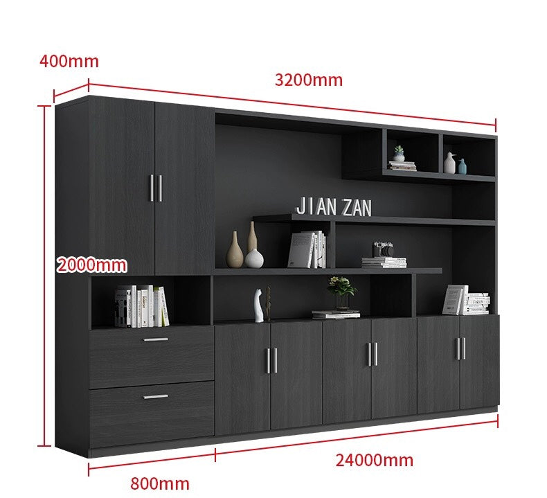 High-Quality Office File Cabinet & Bookcase Combo: Wooden Information Cabinet for Boss Room, Elegant Background, and Efficient Storage.240*40*200cm