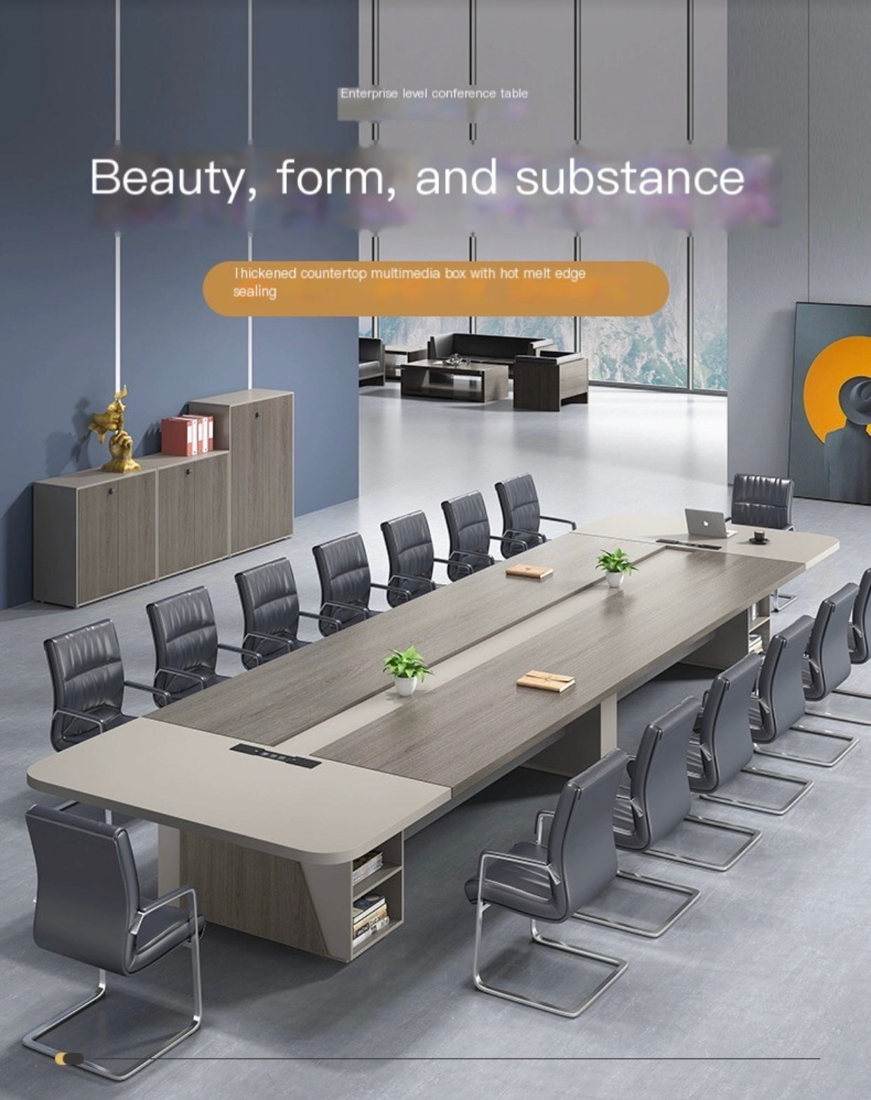 Streamlined Excellence: Modern Office Furniture Conference Table & 22 Chair Set.