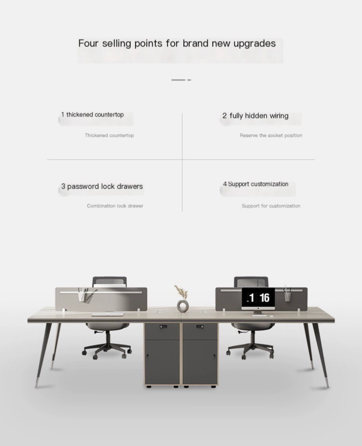 Multifunctional Excellence: Upgraded Staff Desk & Chair Combination for Double Four-Seat Workstation or Six-Person Office