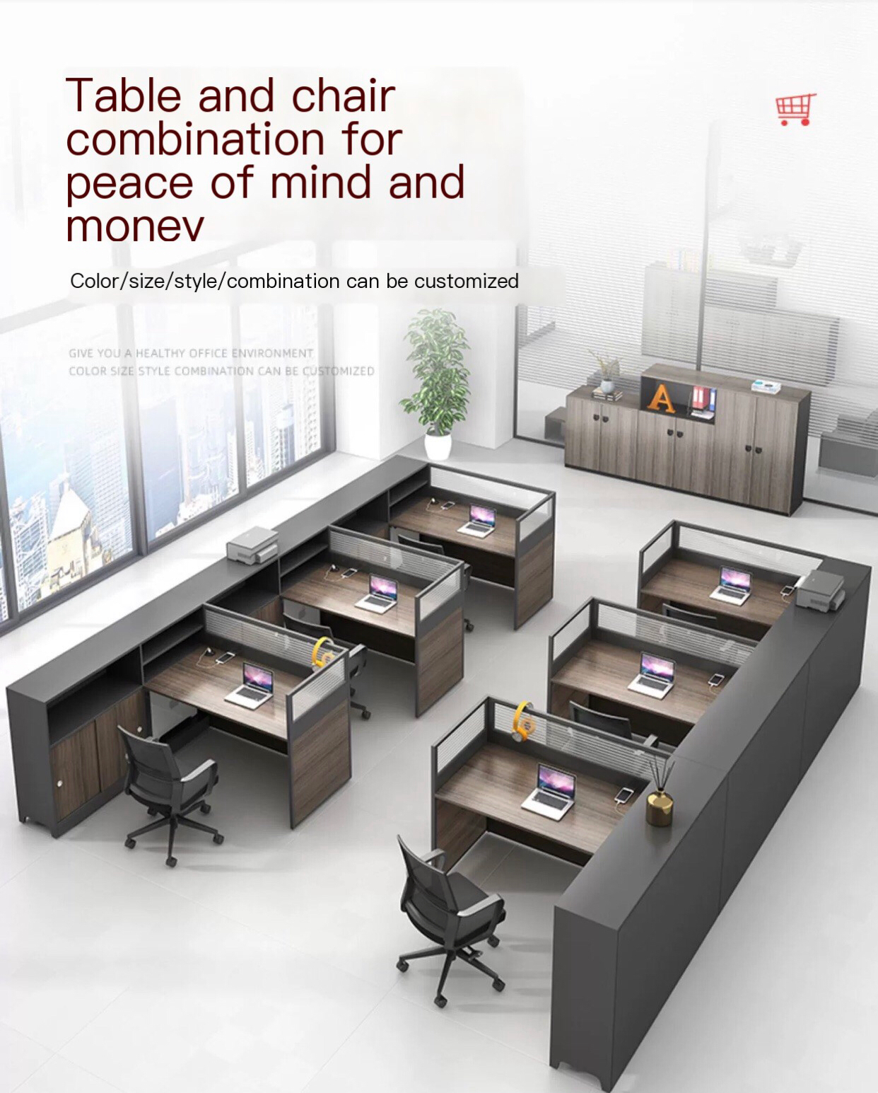 Sleek & Efficient: Modern Office Workstation for 2-6 People with Desk, Excluding Chairs