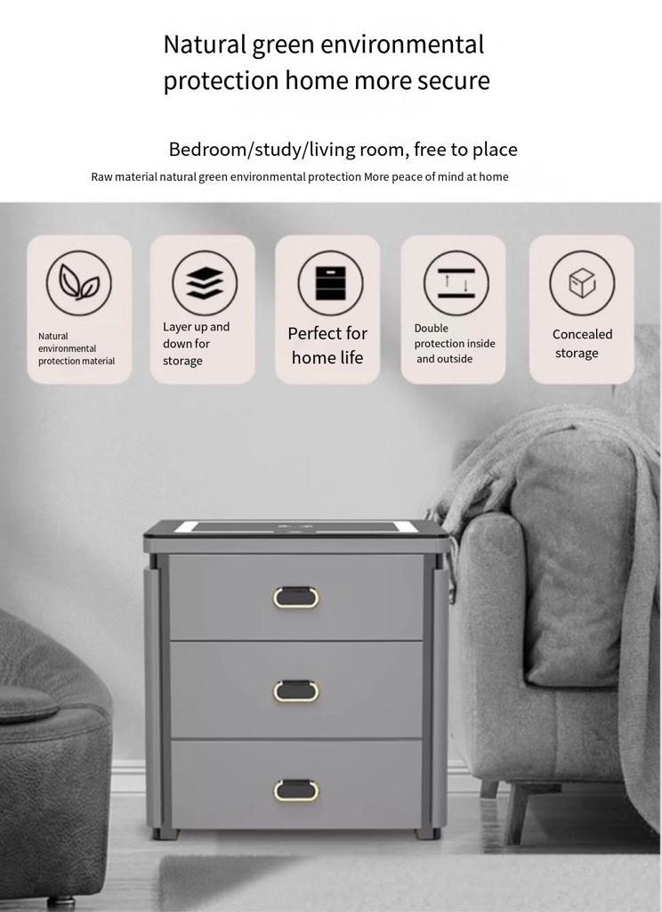 Tiger Safe Bedside Cabinet: Integrated Anti-Theft Design, Smart Drawer with Fingerprint & Wireless Password Protection, 55cm Size with WIFI Remote Control and Wireless Clip for Valuables