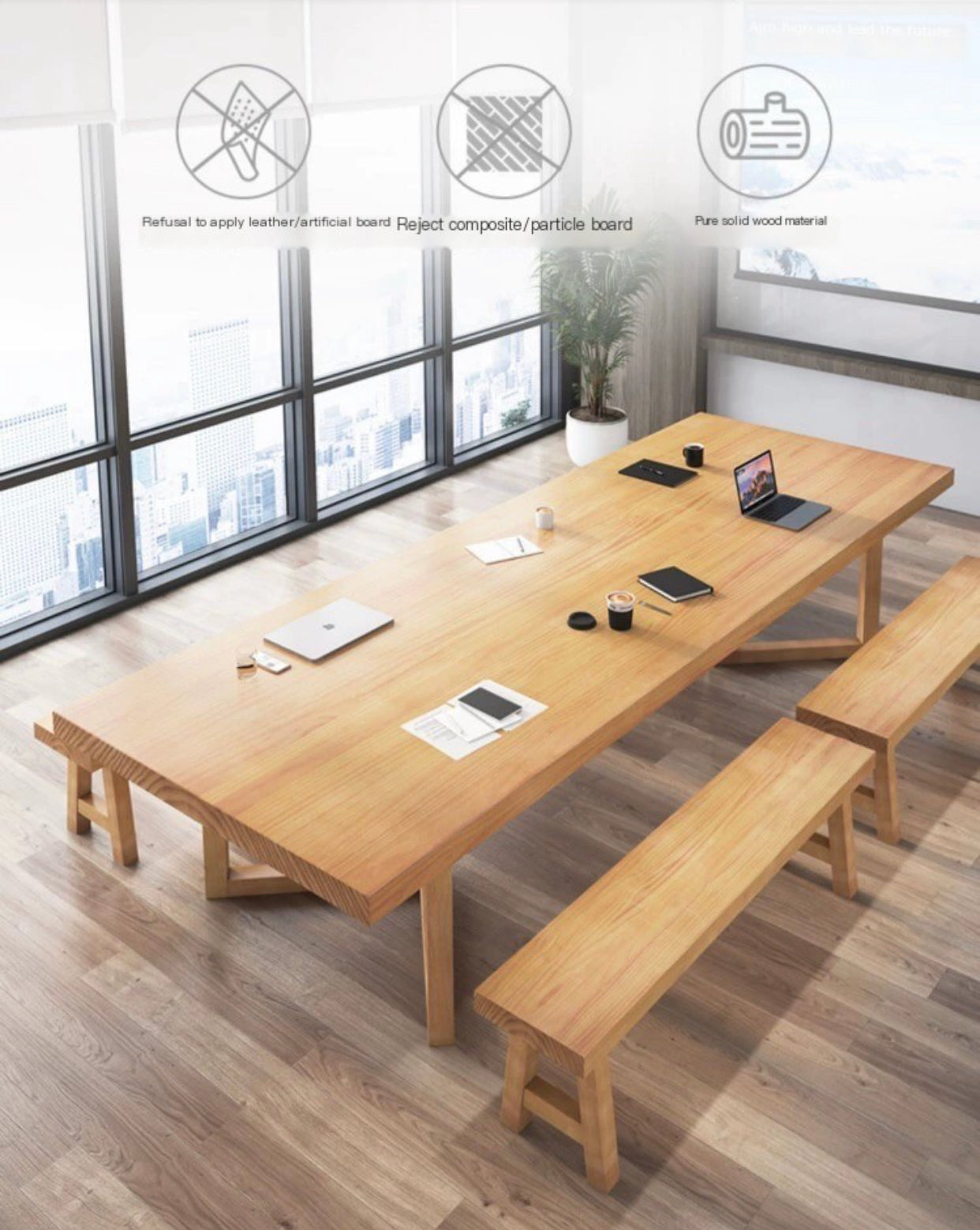 Nordic Elegance: Solid Wood Conference Table Ensemble for Modern Offices"180*80*77cm