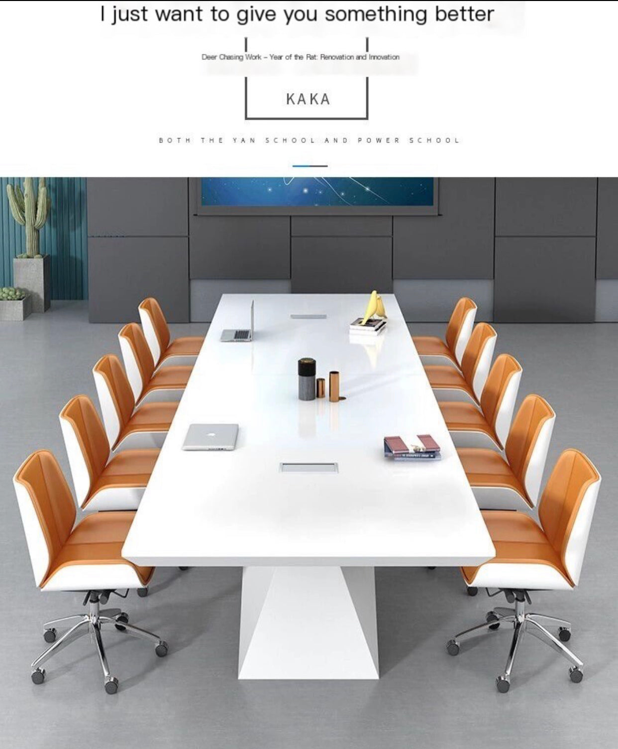 Pure Elegance: White Painted Modern Office Conference Table & 18 Chair Ensembled set