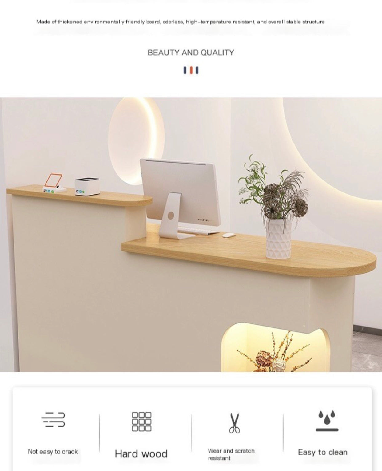 Cream Style Small Bar Table with Illuminated Design: suitable for Clothing Stores, Cashier Areas, Beauty Salons, and Reception Desks.100*50*105cm