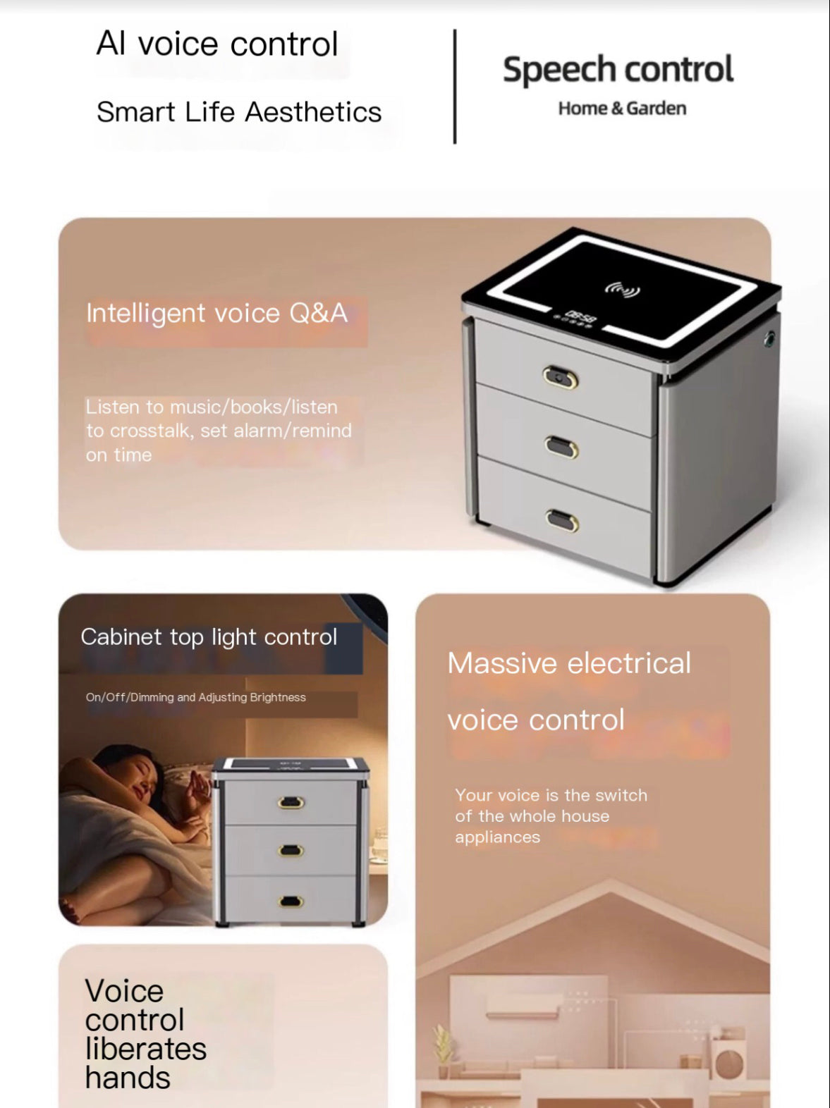 Tiger Safe Bedside Cabinet: Integrated Anti-Theft Design, Smart Drawer with Fingerprint & Wireless Password Protection, 55cm Size with WIFI Remote Control and Wireless Clip for Valuables