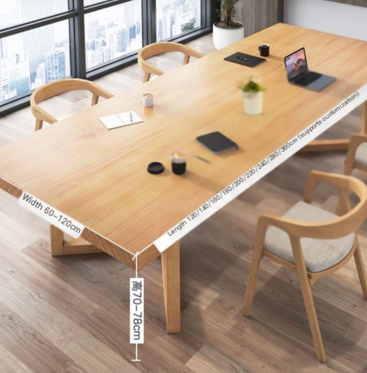 Nordic Elegance: Solid Wood Conference Table Ensemble for Modern Offices"180*80*77cm