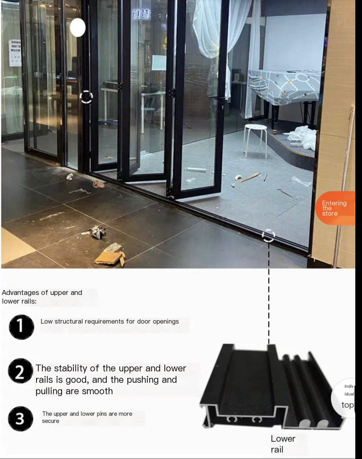 Premium Titanium-Magnesium Aluminum Alloy Glass Folding Door for Office, Balcony, Shop, and Car Beauty Spaces