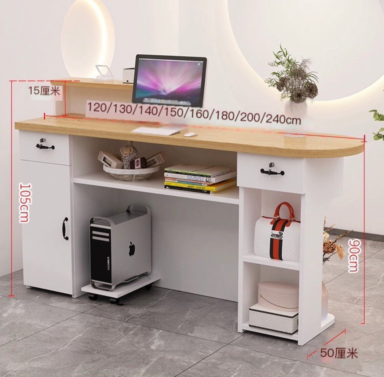 Cream Style Small Bar Table with Illuminated Design: suitable for Clothing Stores, Cashier Areas, Beauty Salons, and Reception Desks.100*50*105cm