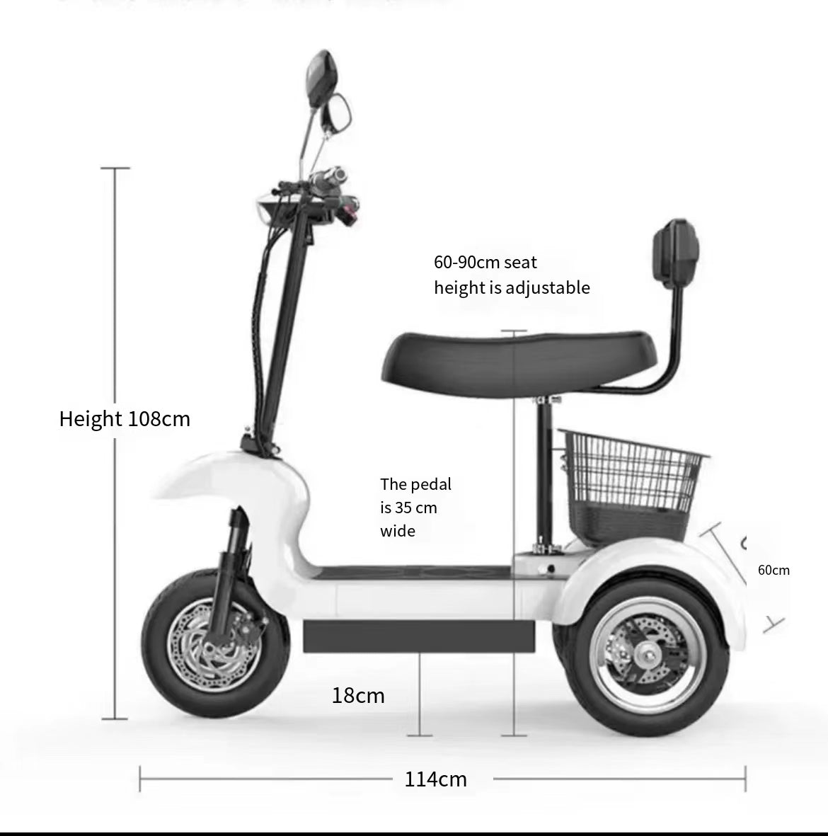 Folding Electric Tricycle for Women and Children - Ideal for Elderly and Parent-Child Activities with a miximum power of 500w and 48v battery