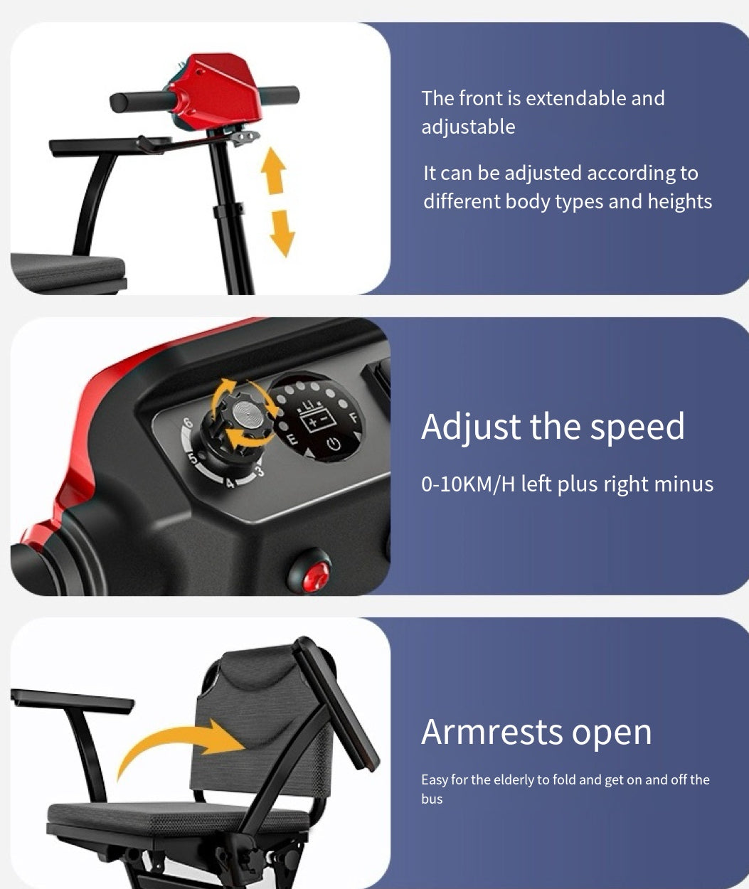 Germany's Auchton high-end mobility scooter for the elderly is a four-wheeled, small, lightweight and foldable electric vehicle with a maximum power of 250w and a 24v battery voltage