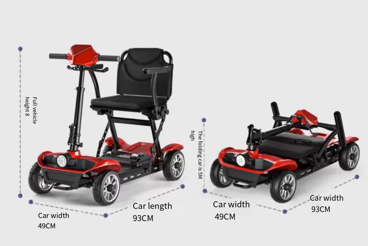 Germany's Auchton high-end mobility scooter for the elderly is a four-wheeled, small, lightweight and foldable electric vehicle with a maximum power of 250w and a 24v battery voltage