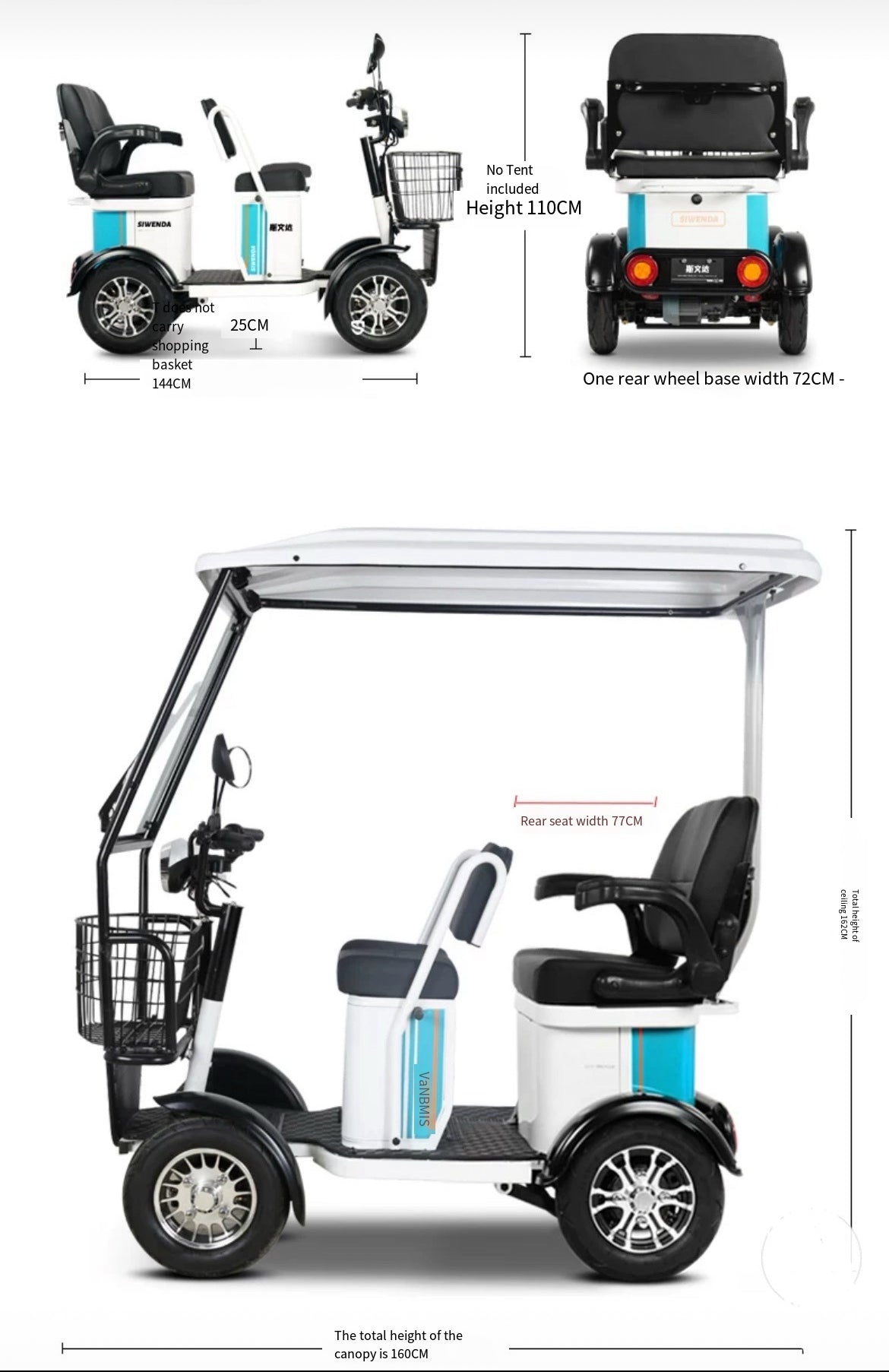 Versatile Electric Mobility Vehicle with Shed and a maximum power of 500w and 60v battery: Ideal for Small Elderly Scooter, Minibus, and Home Transportation for Children.