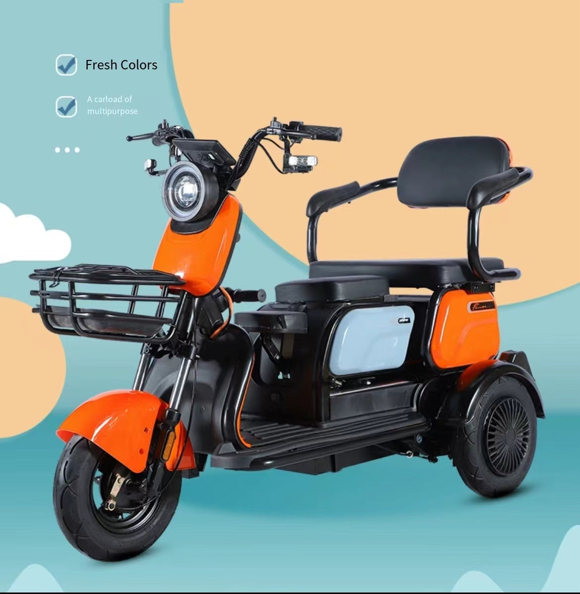 Multi-Purpose Electric Tricycle for All Ages with a maximum power of 500w and 60v battery: Ideal for Transporting Children, Adults, and the Elderly