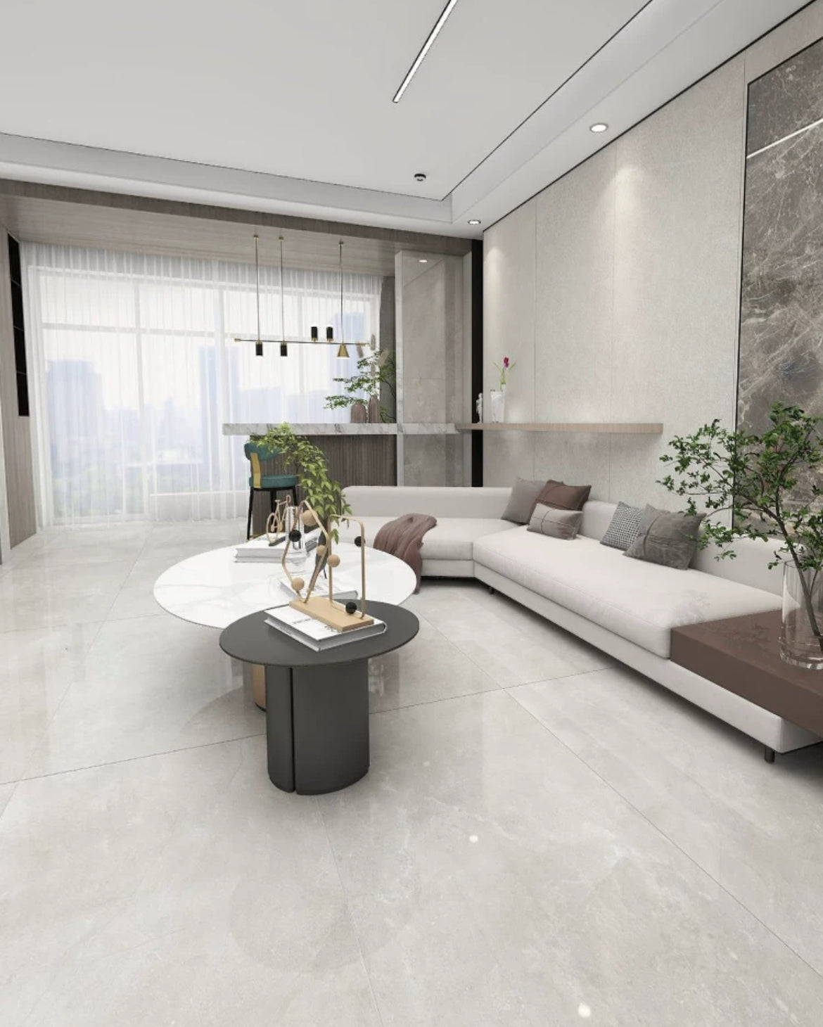 Experience Luxury with Mona Lisa 750x1500mm Glossy Full Body Ceramic Large Slab Living Room Floor Tile