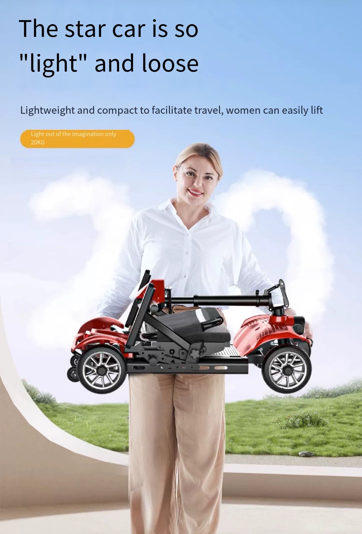 Germany's Auchton high-end mobility scooter for the elderly is a four-wheeled, small, lightweight and foldable electric vehicle with a maximum power of 250w and a 24v battery voltage