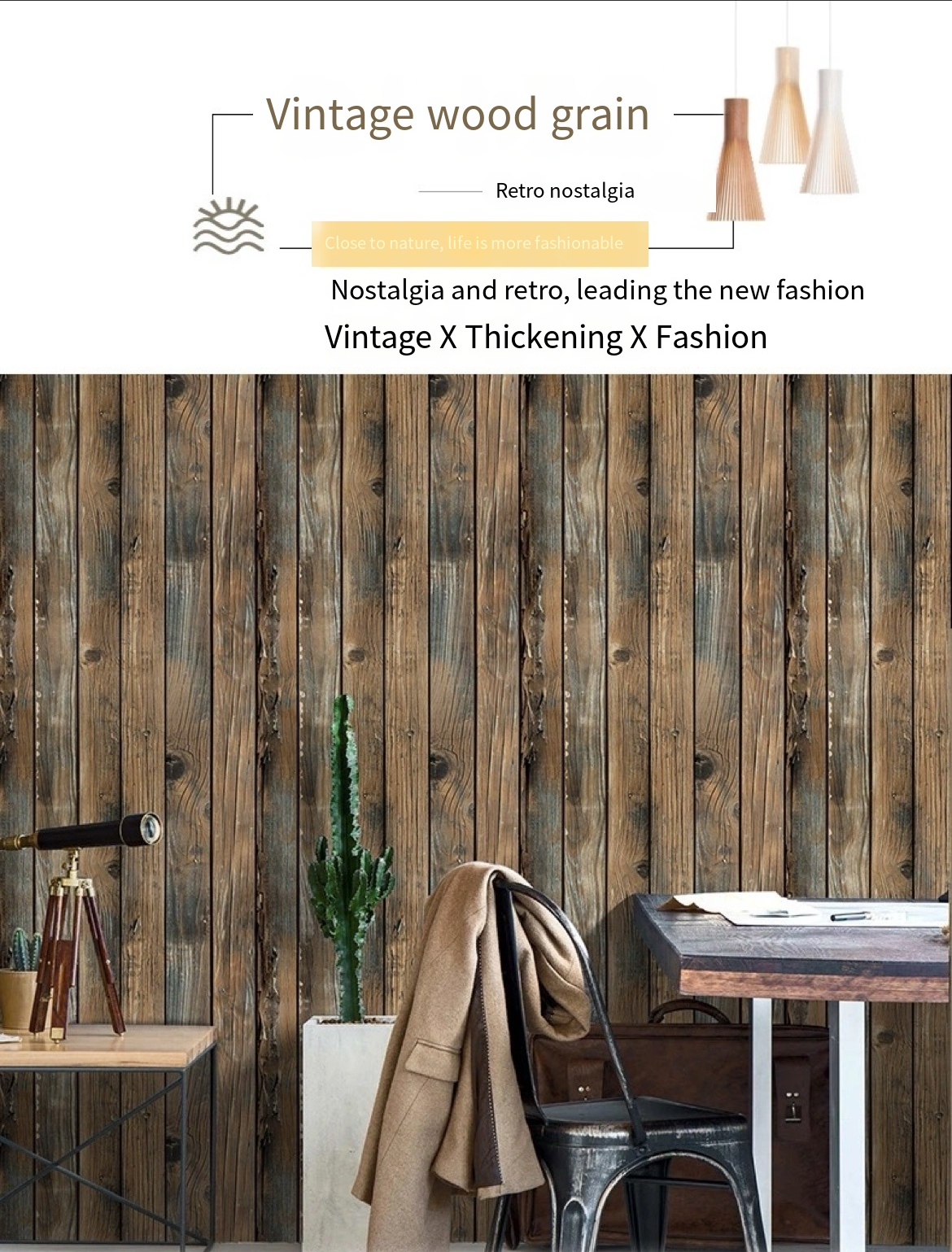 Vintage Industrial Elegance: Retro 3D Self-Adhesive Wood Grain Wallpaper