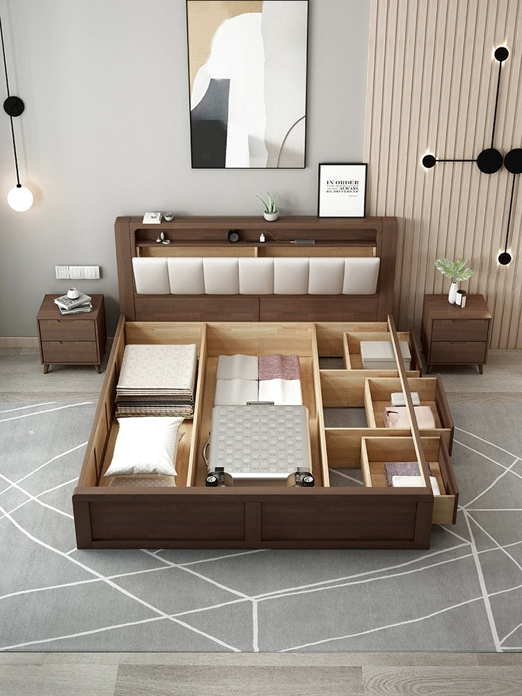 Simplify Your Life: Nordic Solid Wood Storage Bed - Modern, Spacious, Delivered to your Doorstep and installed for you