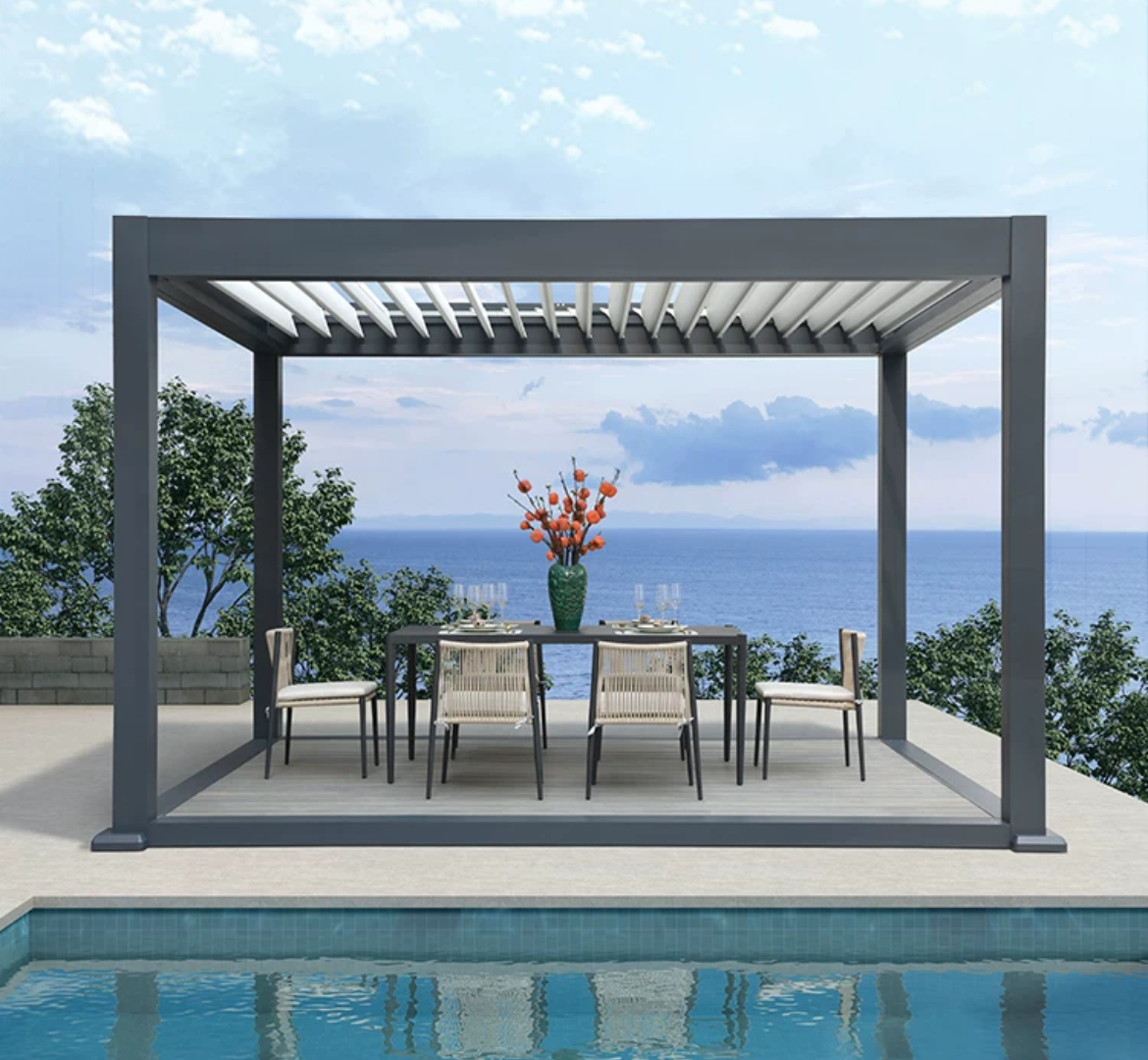 Elevate Your Outdoor Lifestyle with Howvin's Modern Aluminum Alloy Pavilion – Where Elegance Meets Shelter in Your Courtyard Haven.