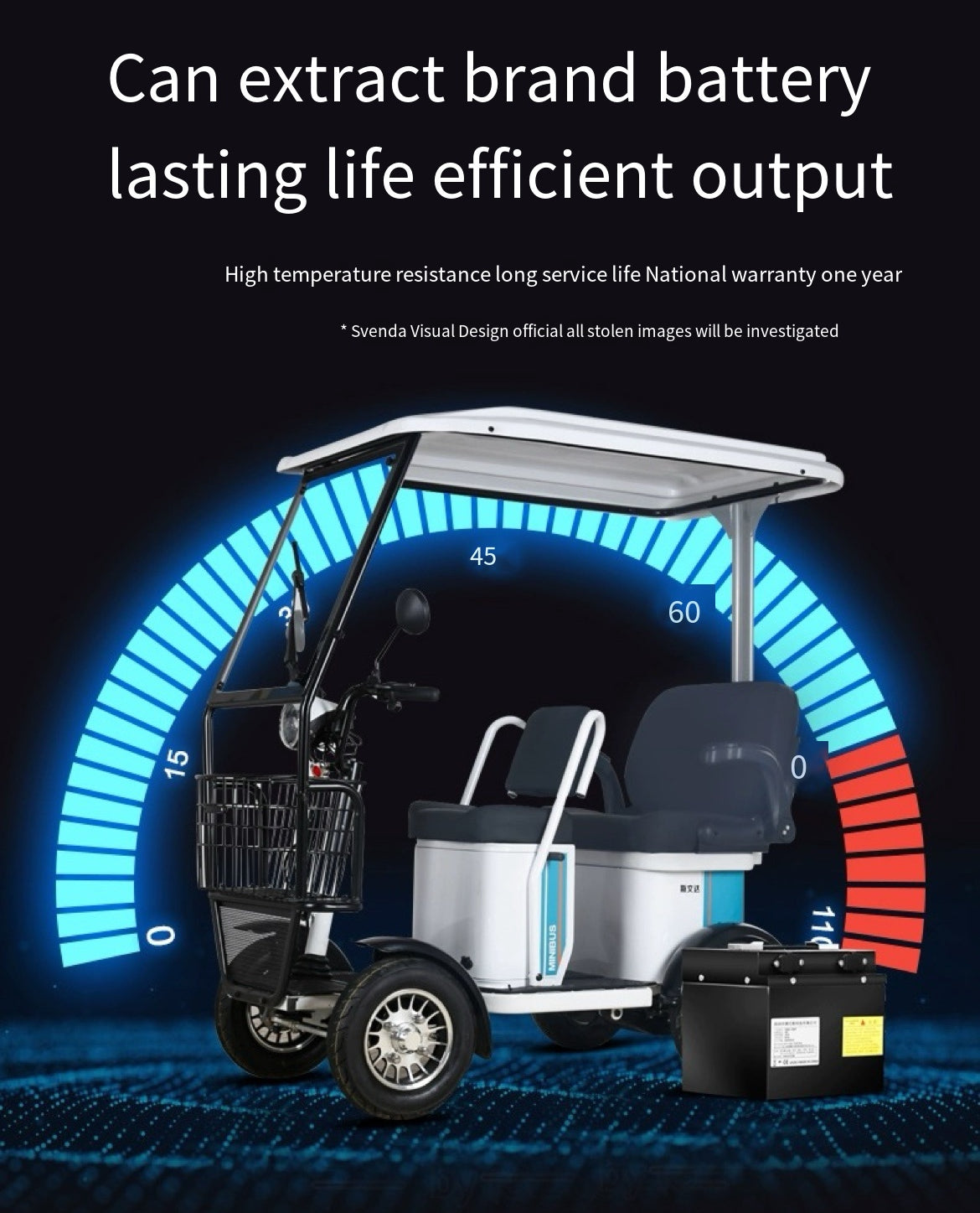 Versatile Electric Mobility Vehicle with Shed and a maximum power of 500w and 60v battery: Ideal for Small Elderly Scooter, Minibus, and Home Transportation for Children.