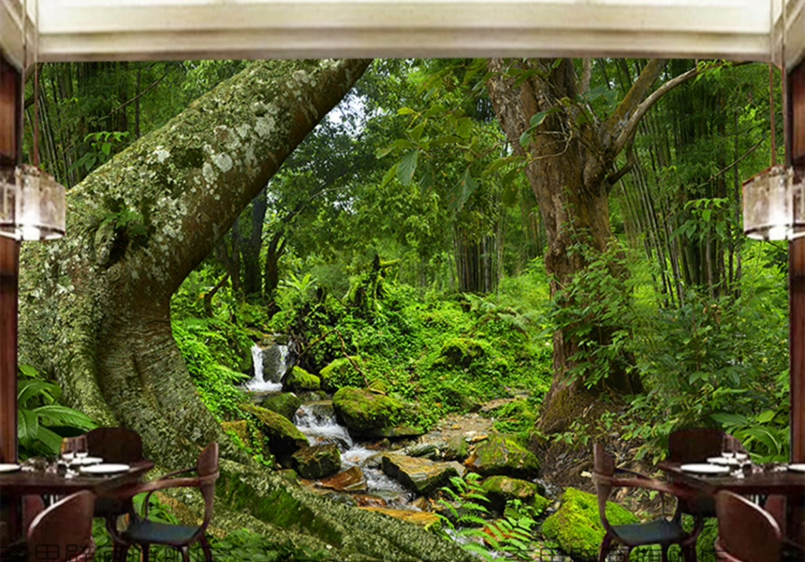 Immerse in Nature's Beauty: 3D Forest Scenery Wallpaper for Living Rooms, Waterproof and Perfect for Broadcast Backgrounds