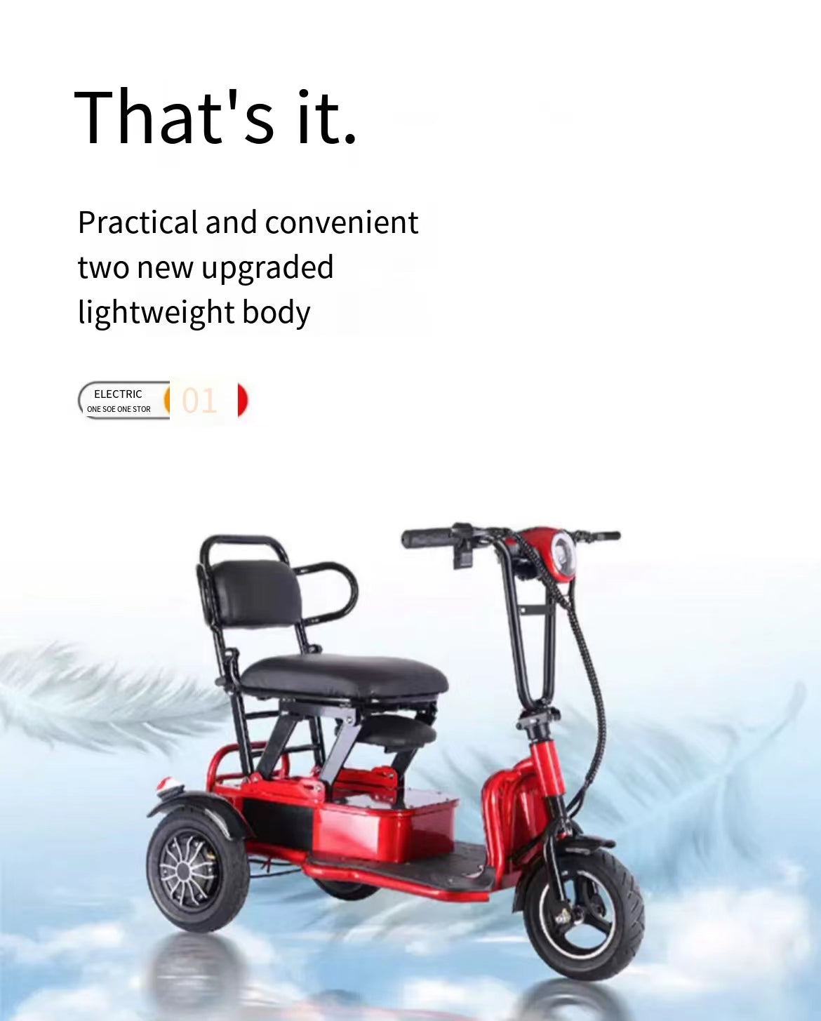 Mini folding electric tricycle for home use, suitable for men, women, elderly, and parent-child transportation. It is lightweight and has three wheels with a 48v battery and a maximum speed of 25km/h