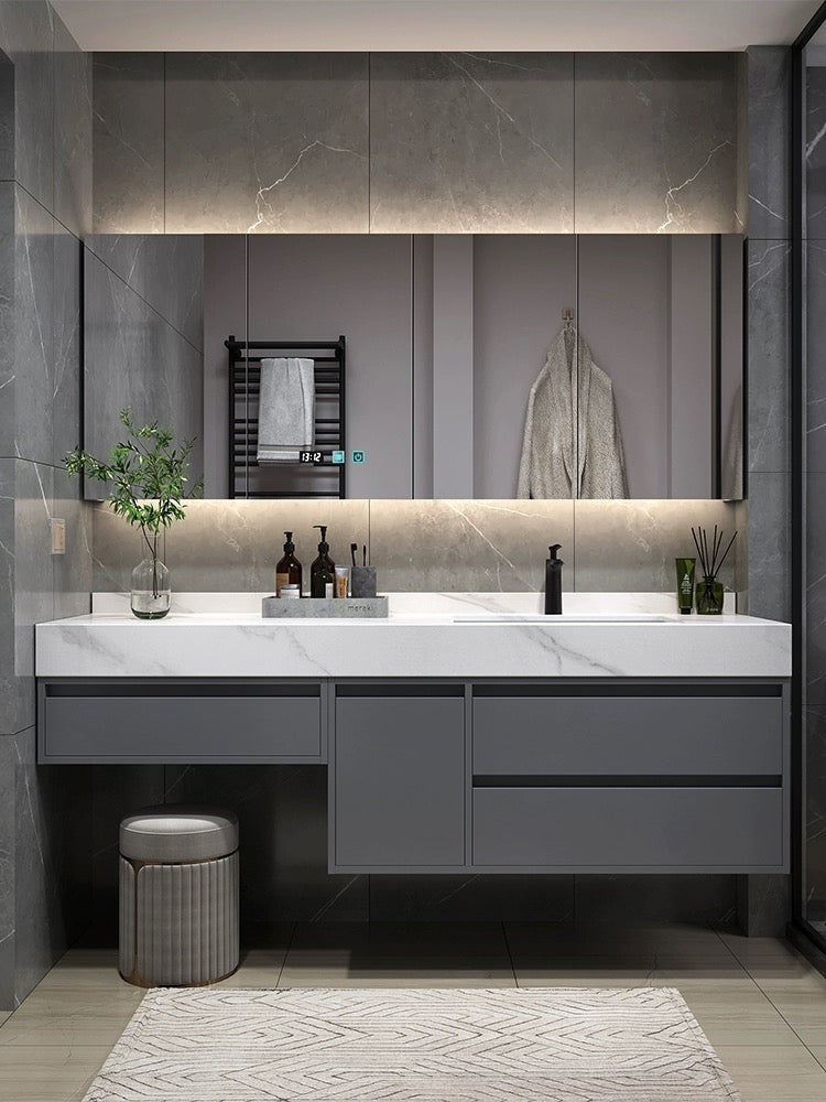 Sleek and Smart: Slate Dressing Table and Bathroom Cabinet Combo for the Modern Home