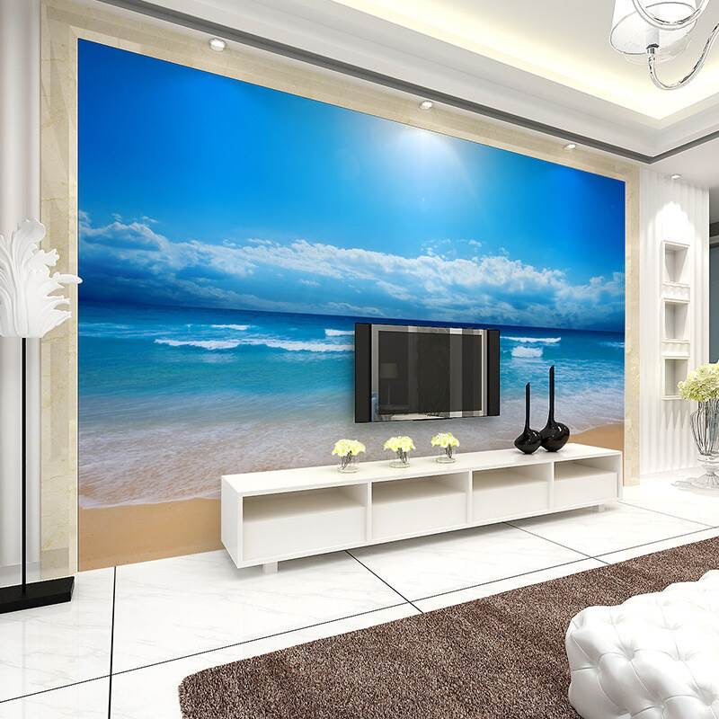 Create Coastal Paradise at Home: 3D 8D Sea Beach Mural Wallpaper for Living Rooms, Bedrooms, and Entrances