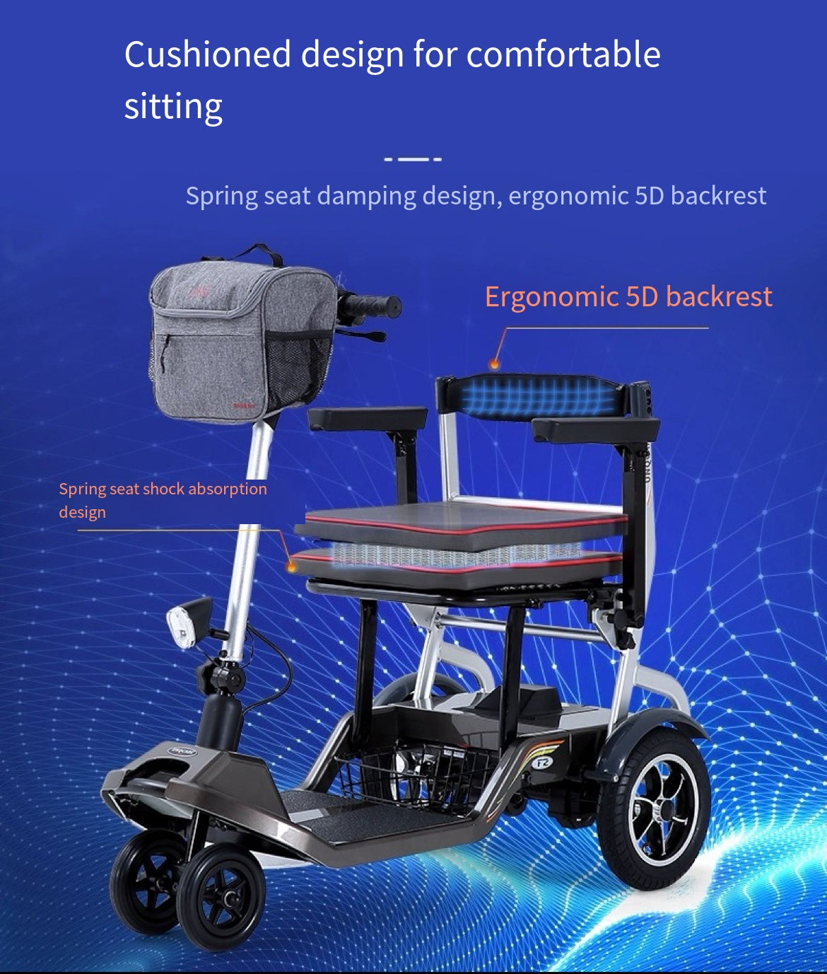 Foldable Four-Wheel Scooter for Old Age with maximum electric Power below 500w and 24v battery