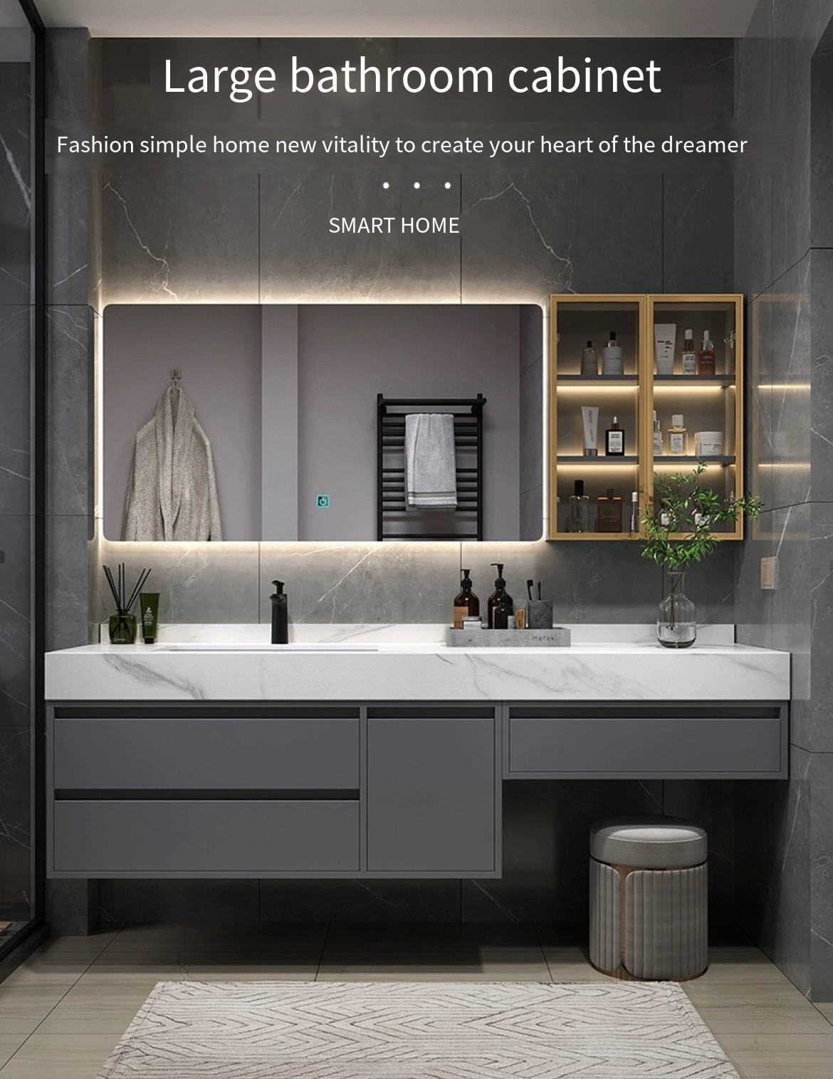 Sleek and Smart: Slate Dressing Table and Bathroom Cabinet Combo for the Modern Home